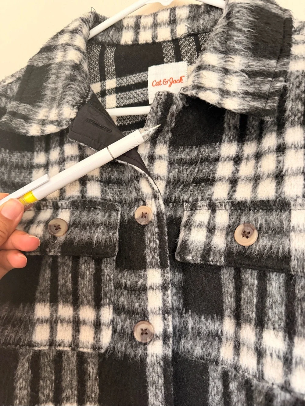 Cat & Jack Black and White Plaid Button-Up Shacket